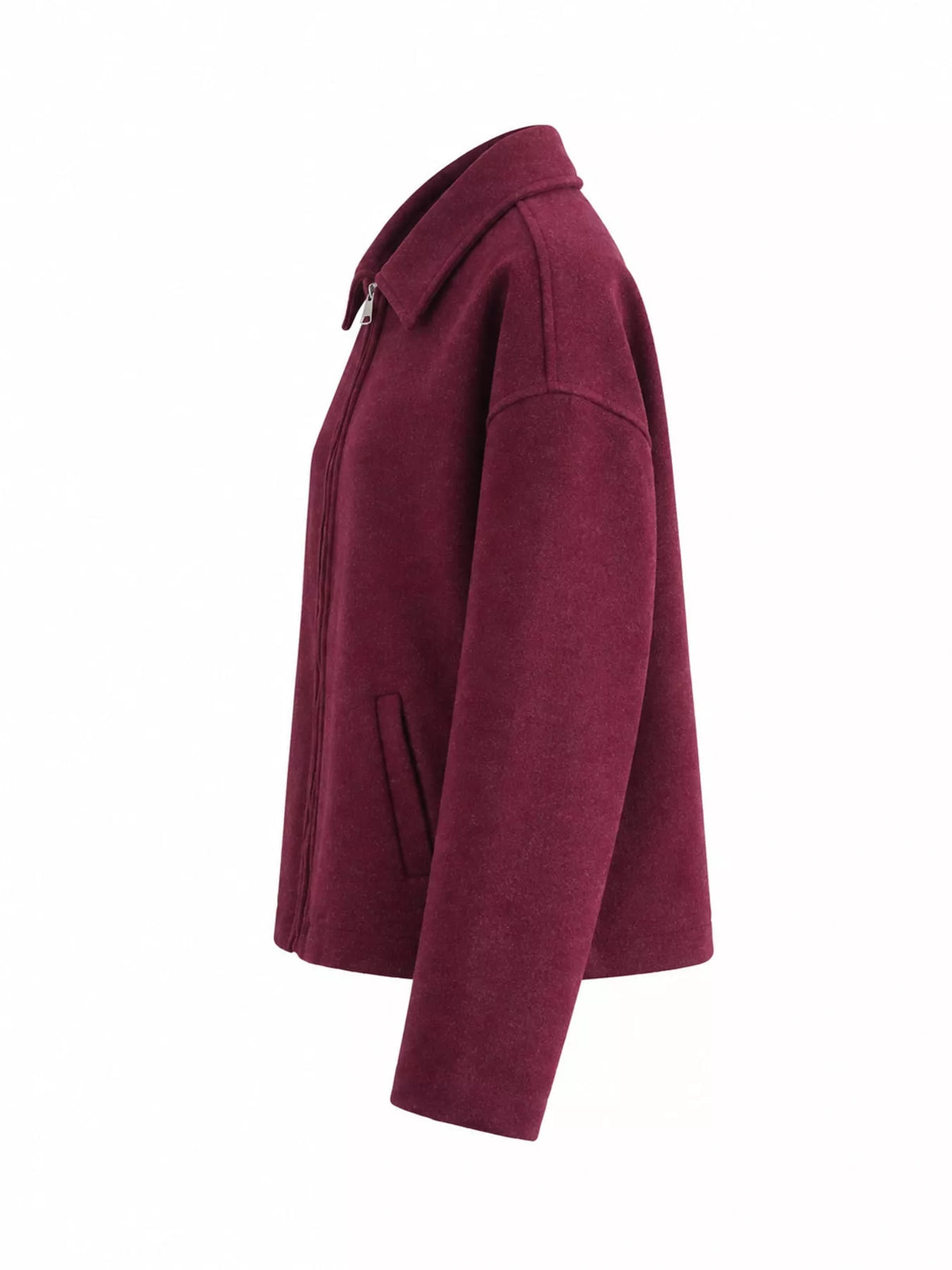 Cropped zip jacket, burgundy side