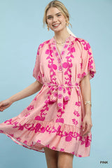Trendsi Umgee Floral Tie-Waist Boho Mini Dress -