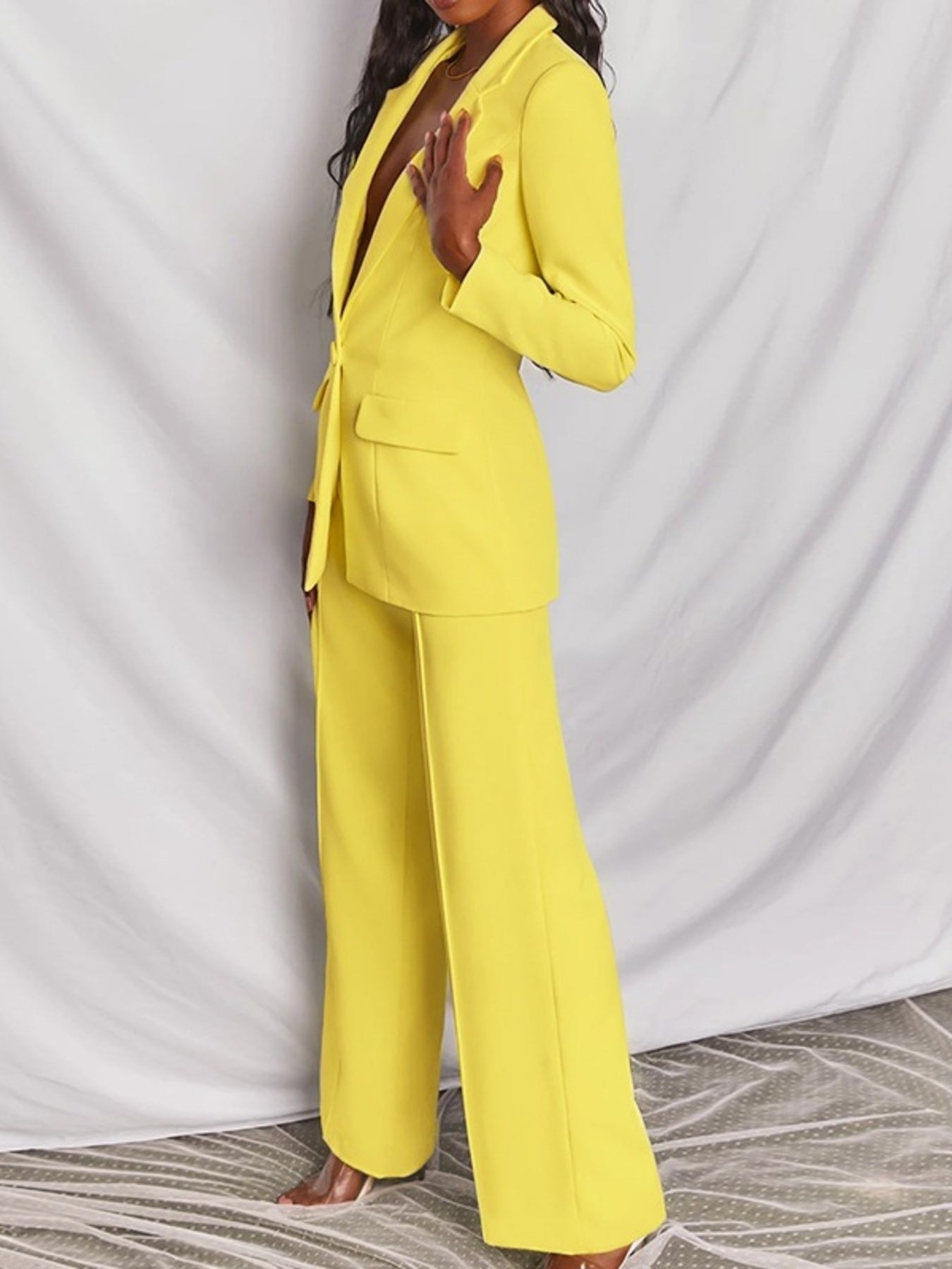 Trendsi Full Size One Button Blazer and Wide-Leg Pants Set Plus Size -