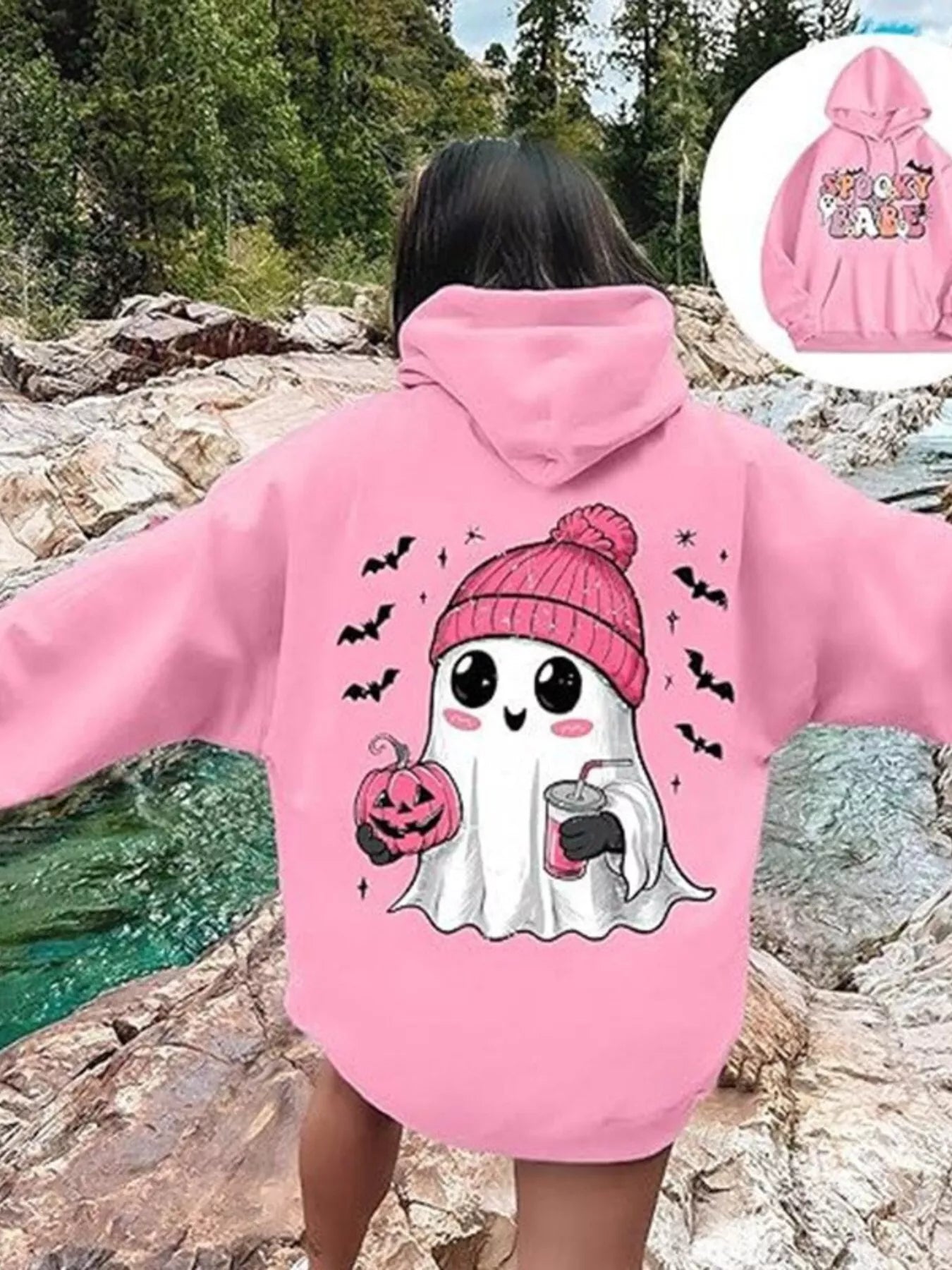 Trendsi Full Size Halloween Graphic Long Sleeve Hoodie Plus Size -