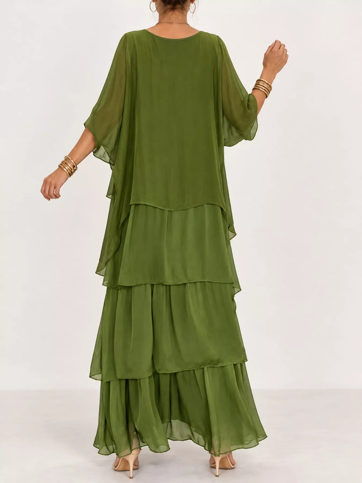 Layered maxi dress, olive back