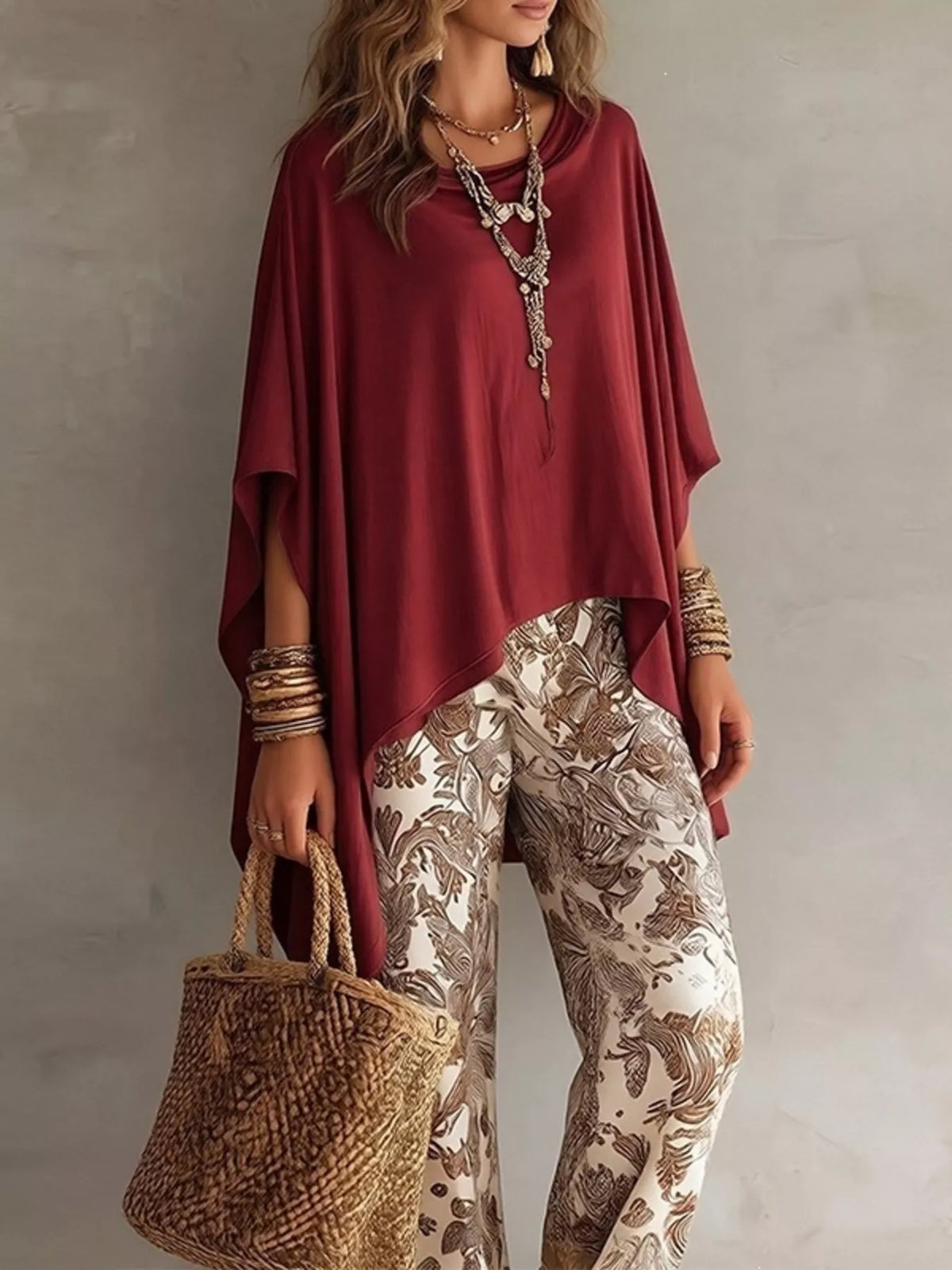 Trendsi Full Size Oversized Batwing Sleeve Flowy Top Plus Size -