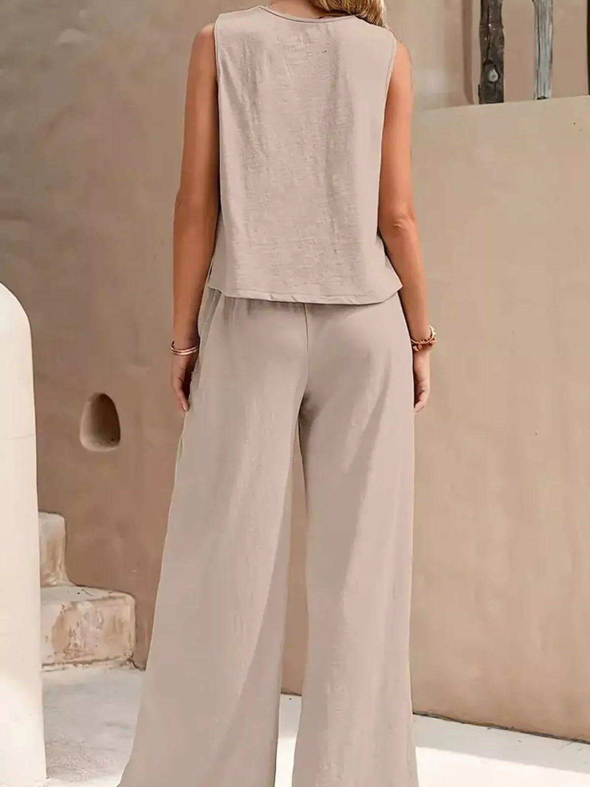 Sleeveless Tank Top and Wide-Leg Pants Set — back view