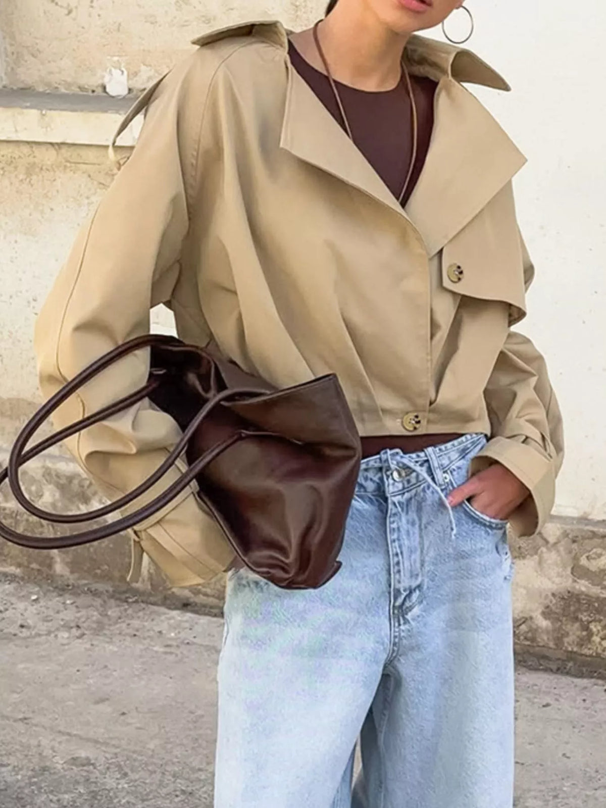 Trendsi Wide Lapel Cropped Trench Coat -