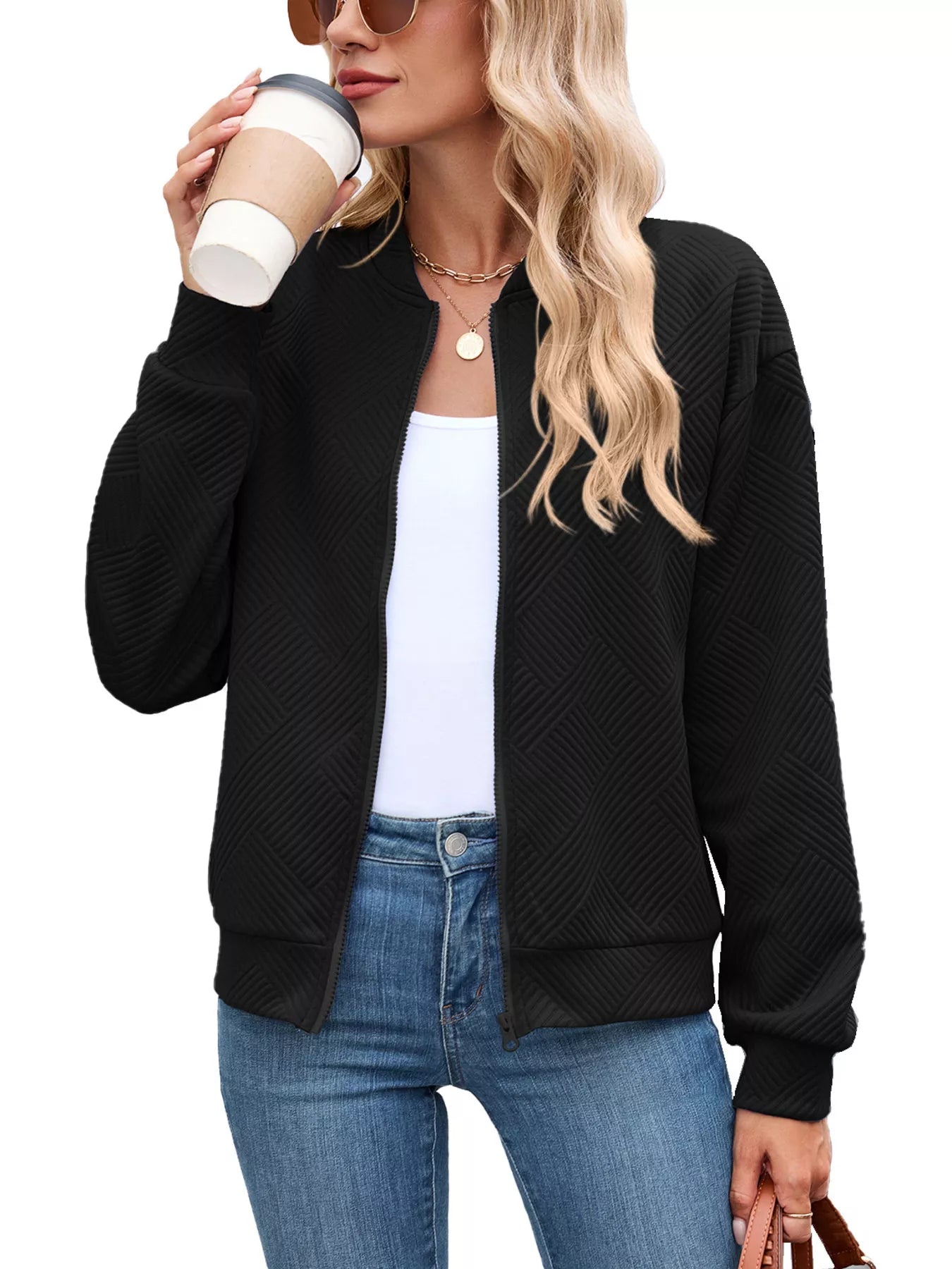 Trendsi Textured Zip Up Jacket -