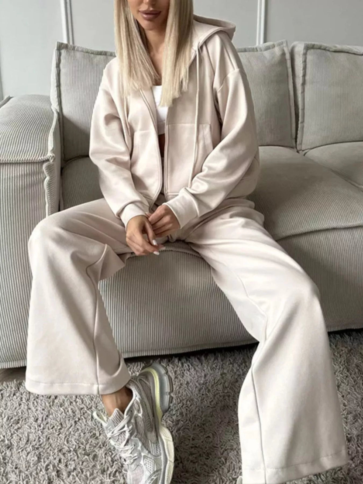 Trendsi Zip-Up Hoodie and Wide-Leg Pants Set -