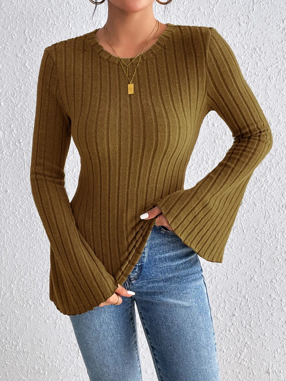 Trendsi Honey Round Neck Flare Sleeve T-Shirt -
