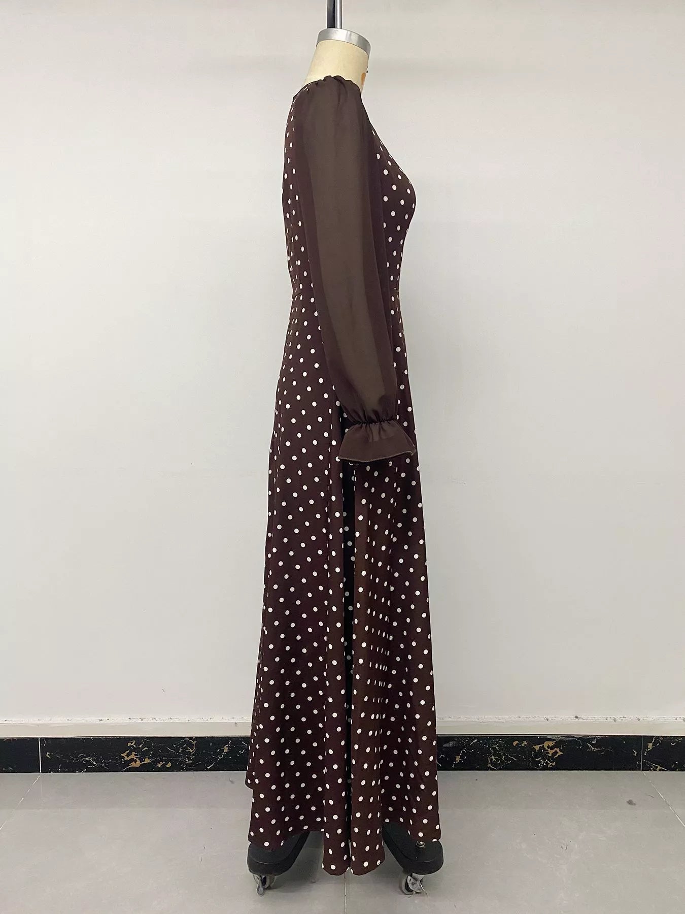 Trendsi Polka Dot Square Neck Long Sleeve Maxi Dress -