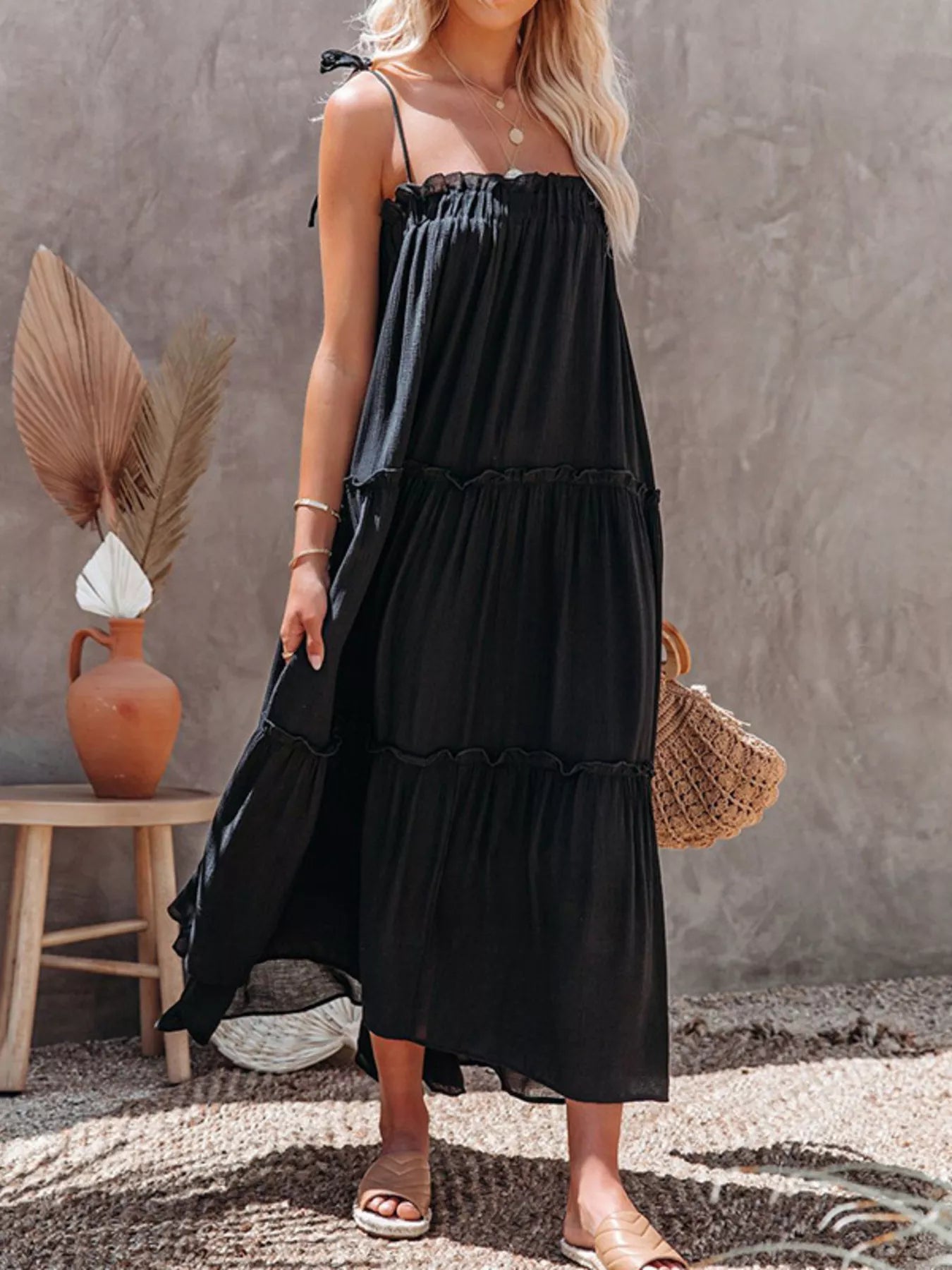 Trendsi Tiered Spaghetti Strap Maxi Dress -
