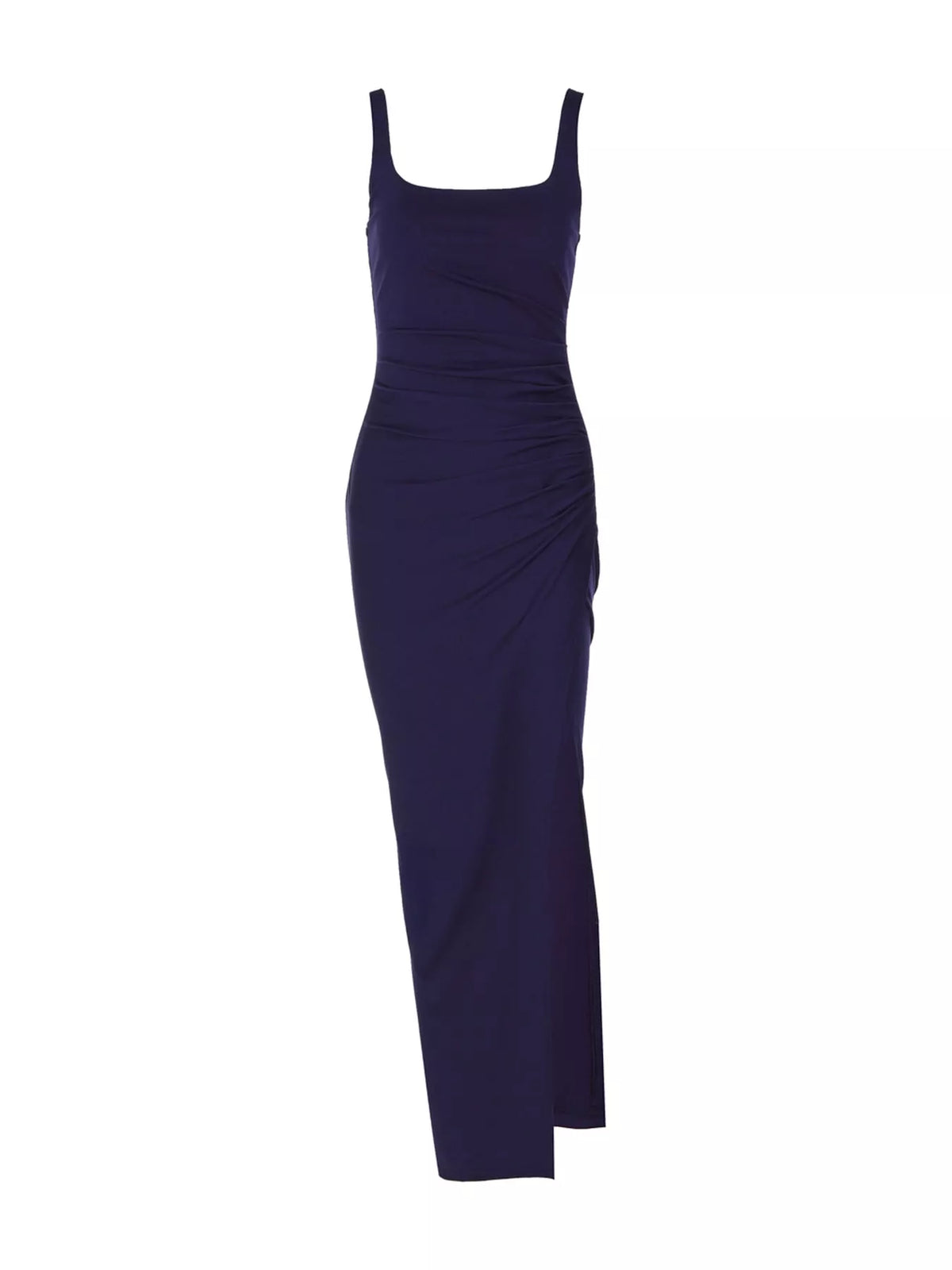 Women's Sleeveless High-Slit Evening Maxi Dress in navy — flat lay view