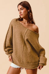 Trendsi SO ME Loose Fit Exposed Seam Slouchy Boucle Sweater -
