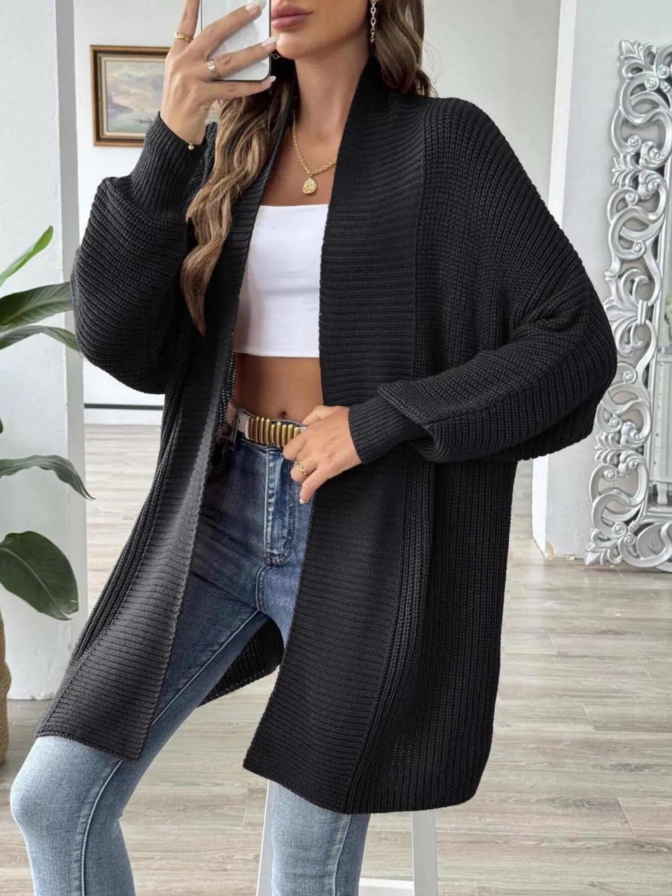 Trendsi Full Size Open Front Long Sleeve Cardigan Plus Size -