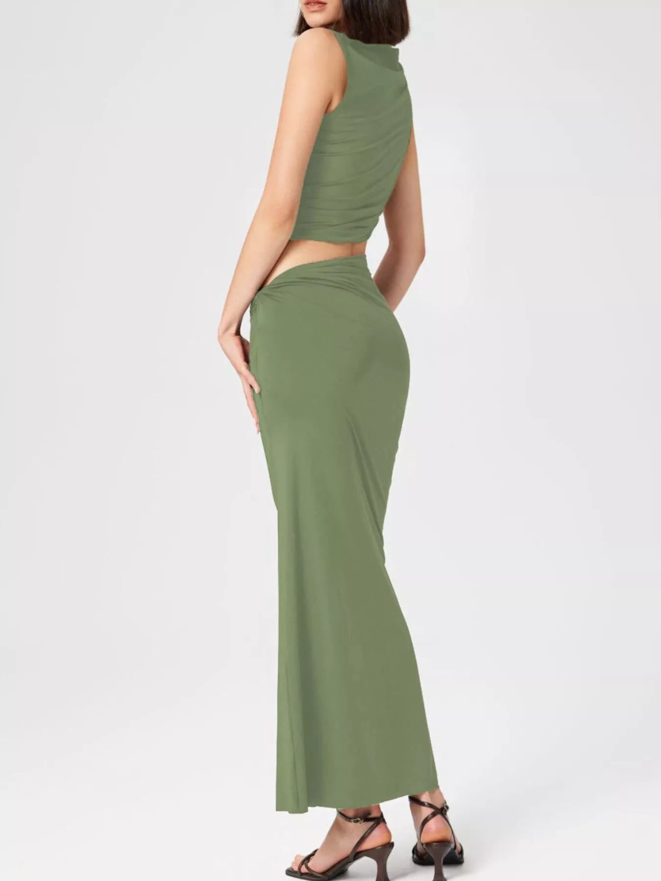 Trendsi Asymmetrical Ruched Knit Top and Skirt Set - Shirts