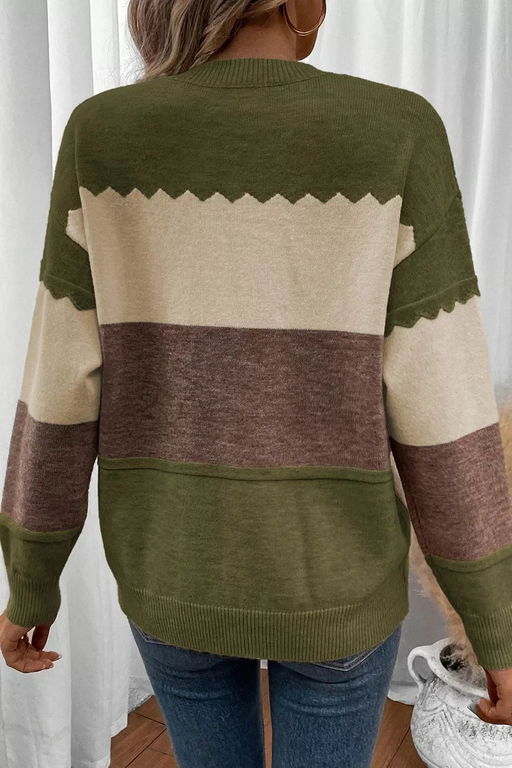 Women's colorblock crew neck drop shoulder sweater