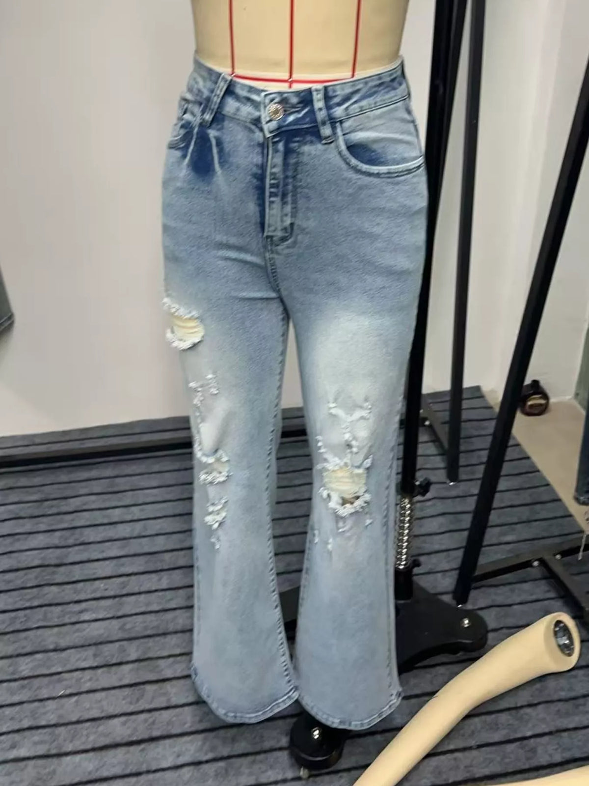 Mid-Rise Distressed Wide-Leg Jeans, front view