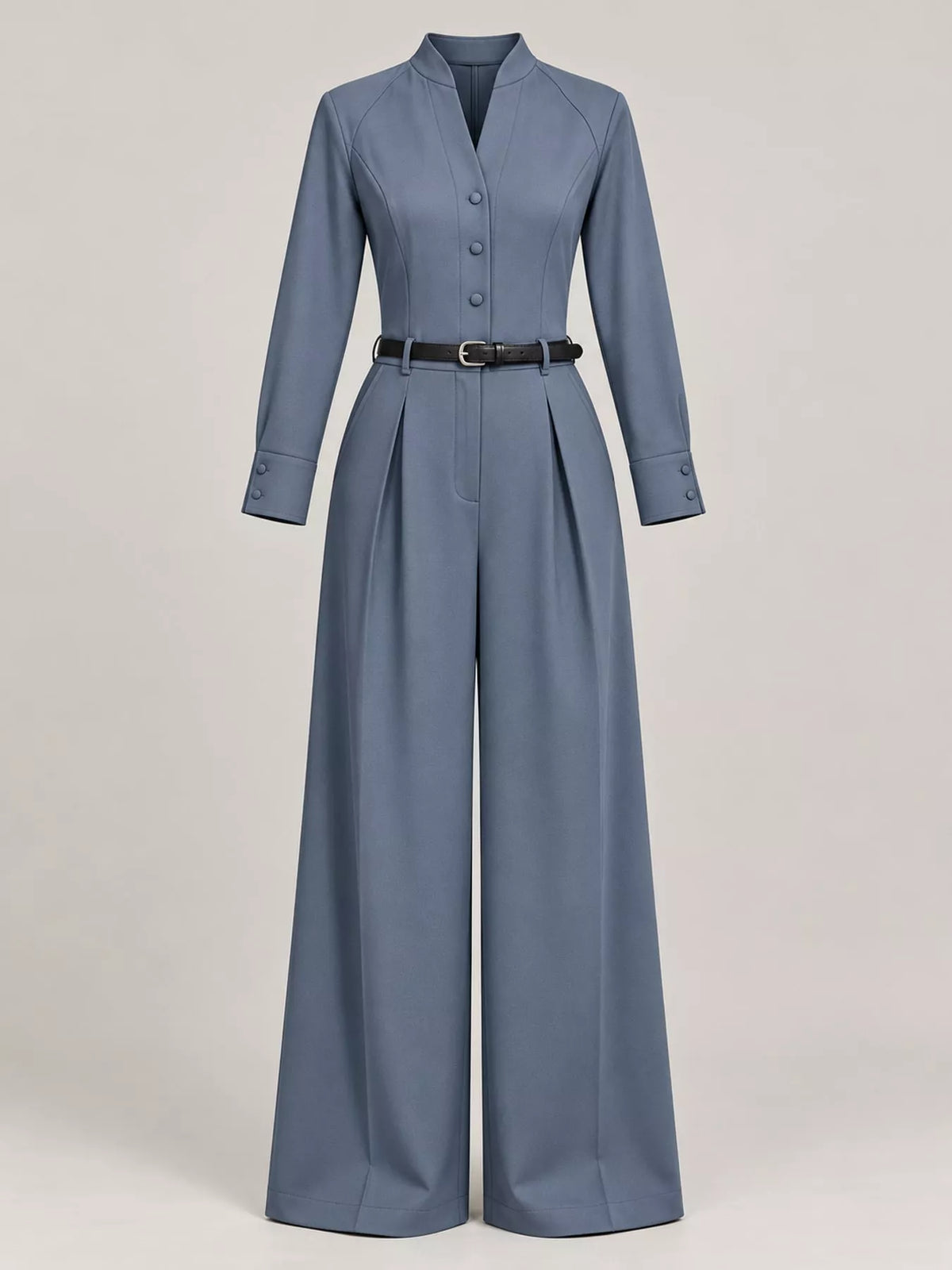 Button Front Wide-Leg Jumpsuit — garment front