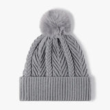 Trendsi Cable Knit Solid Color Hat with Pompom -