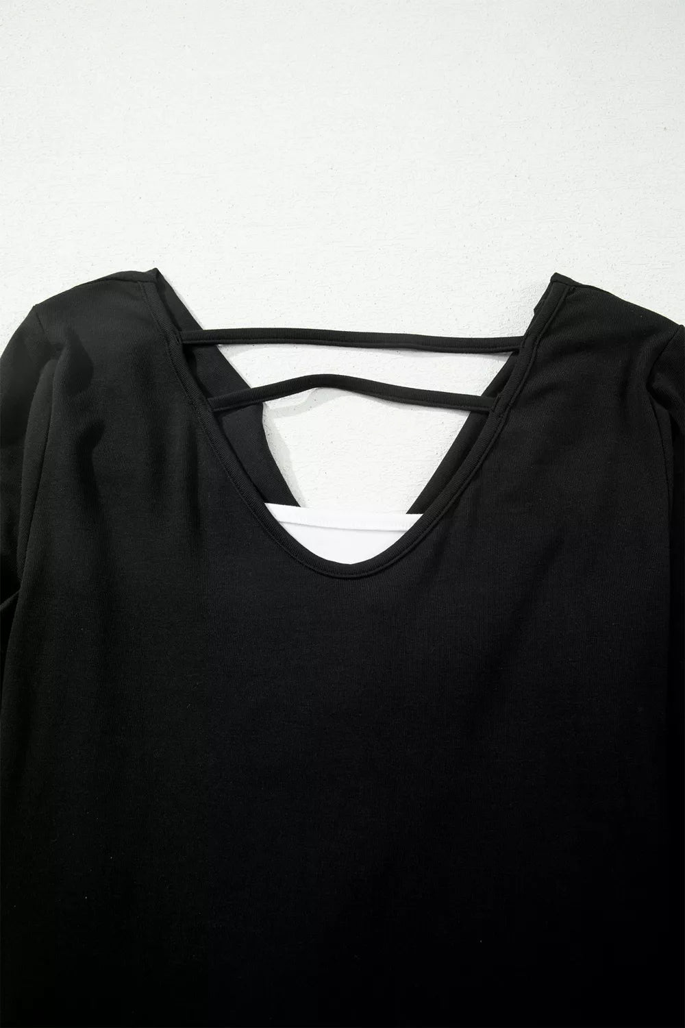 Draped-neck top, strappy back close up