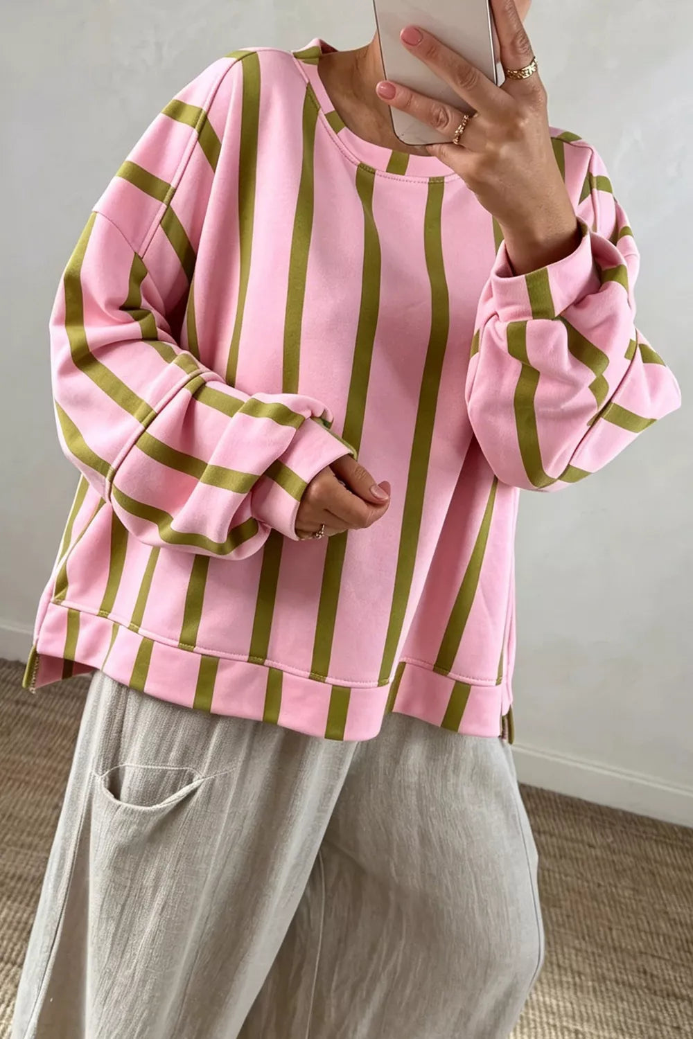Trendsi Striped Dropped Shoulder Oversized Sweatshirt -