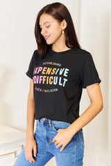 Trendsi Simply Love Slogan Graphic Cuffed Sleeve T-Shirt - Shirts