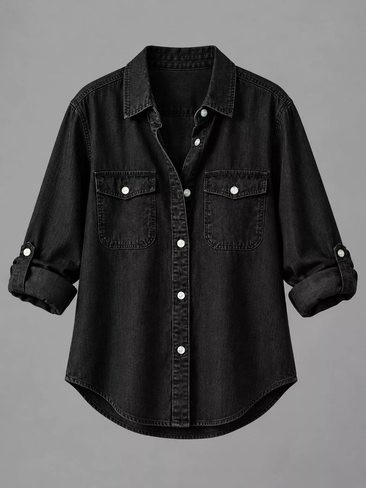Black button-down denim shirt
