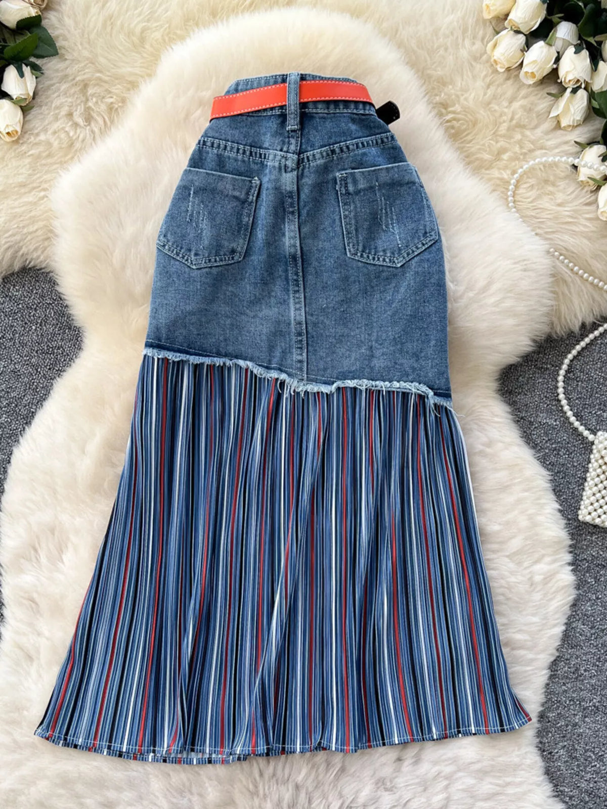 Trendsi Full Size Striped Patchwork Denim Skirt Plus Size -