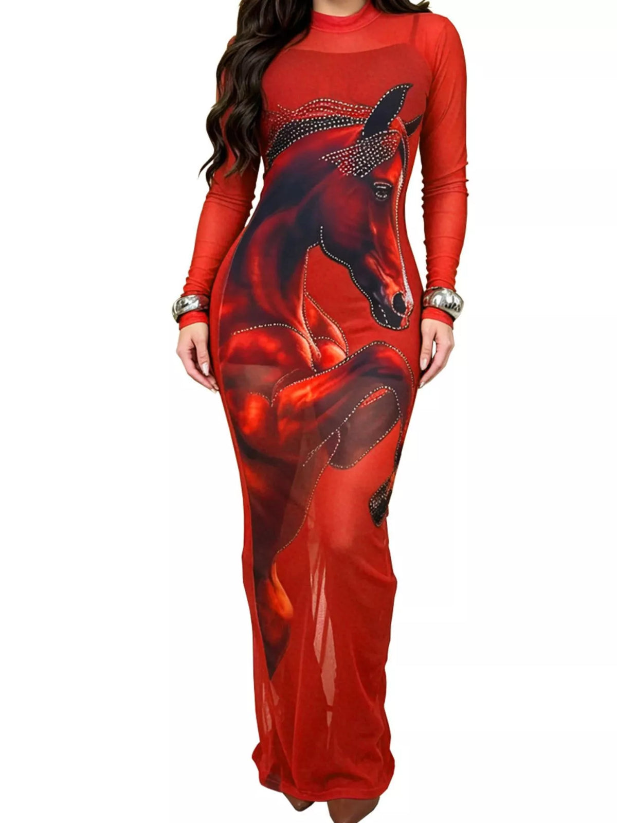 Trendsi Cami Dress and Rhinestone Horse Mesh Maxi Dress Set -