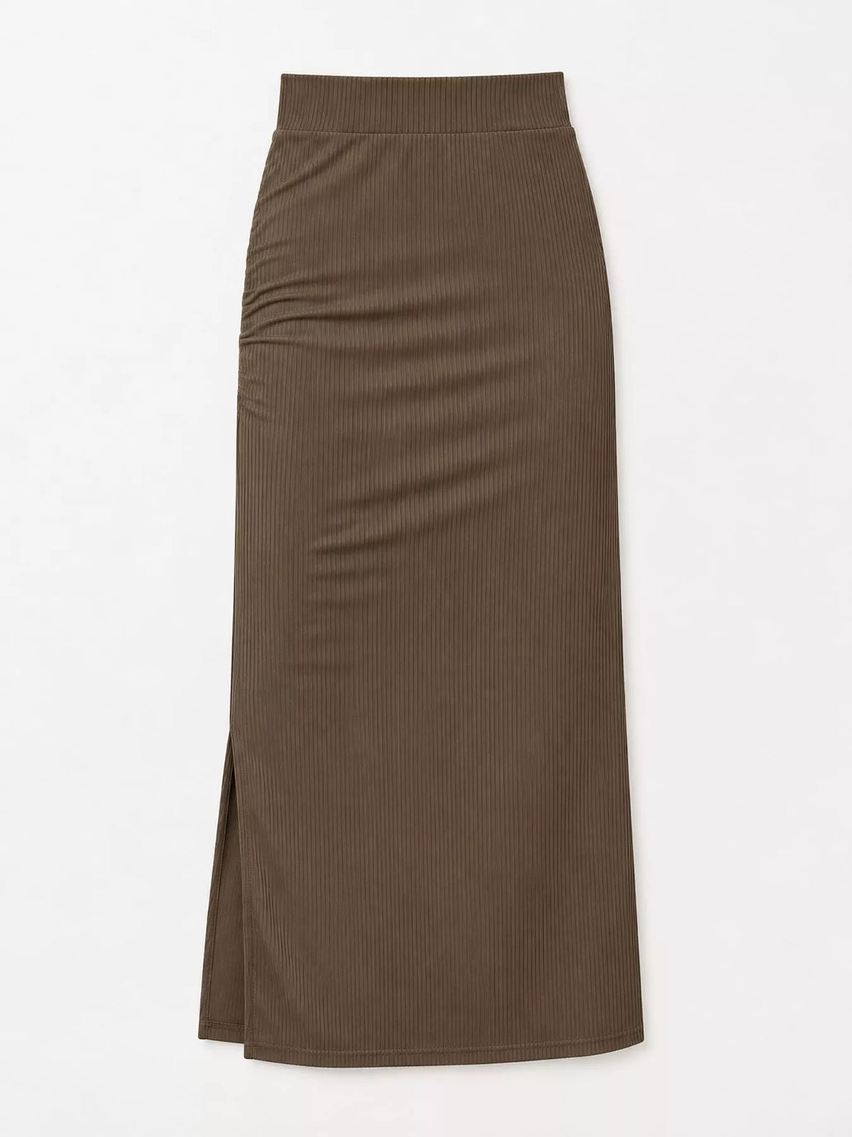 Brown side slit skirt — front view