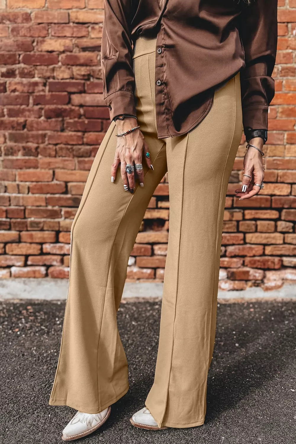 Trendsi High Waist Full Length Regular Fit Pants -