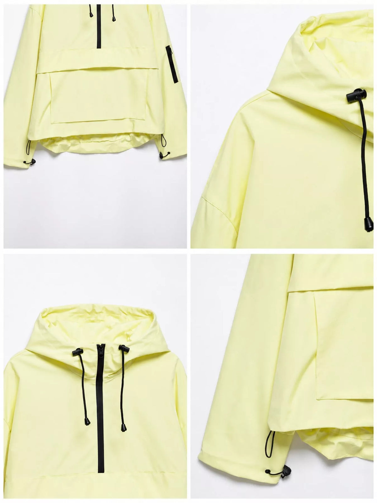 Half-Zip Hooded Anorak Jacket — garment construction details