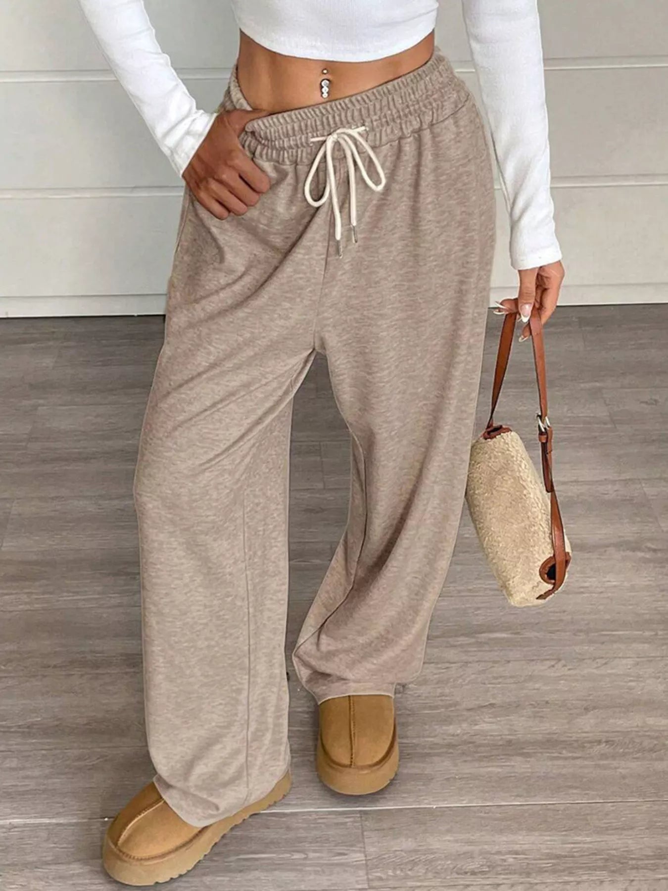 Trendsi High-Waisted Wide-Leg Pants with Drawstring -