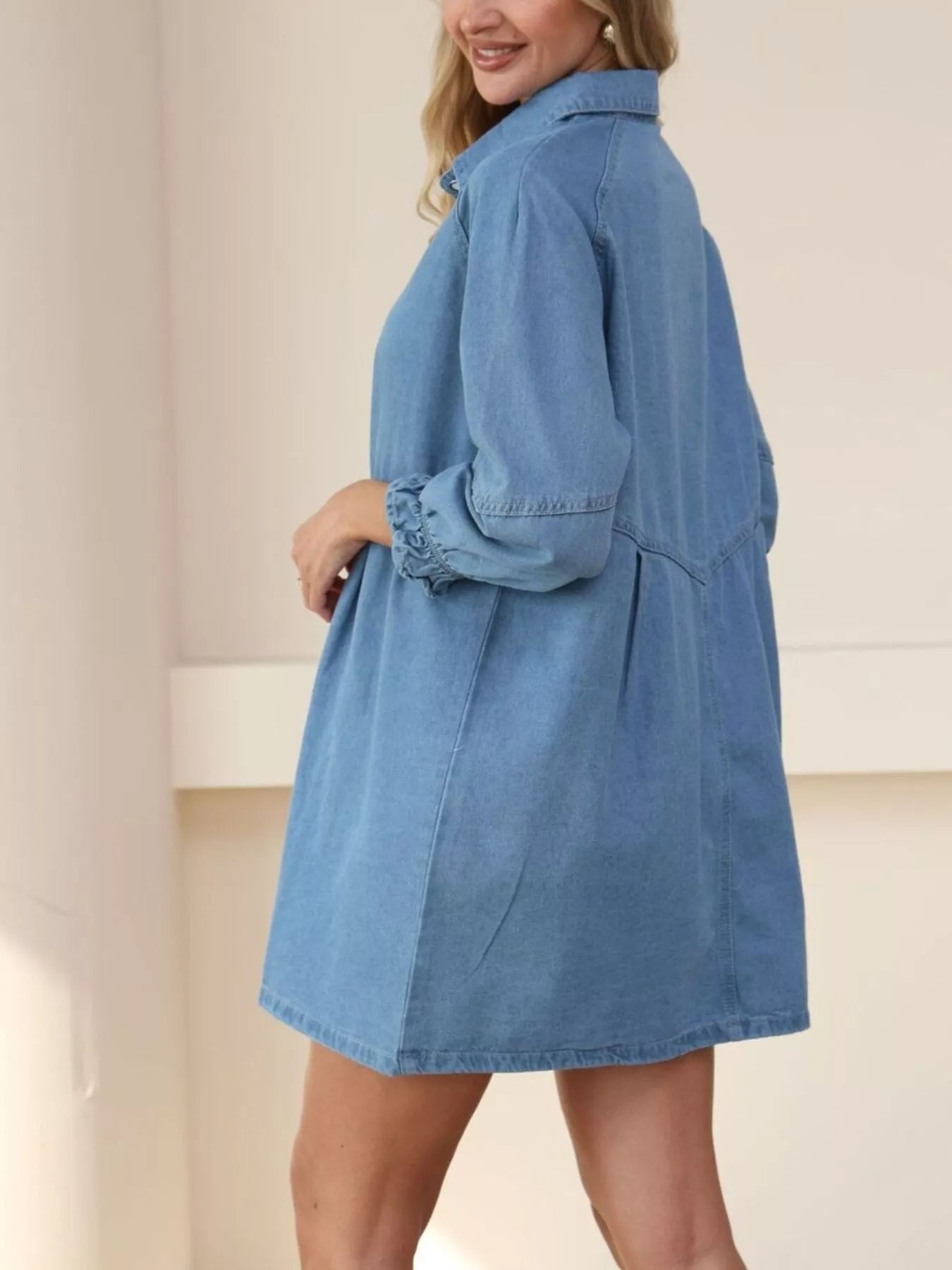 Trendsi Classic Button-Down Long Sleeve Denim Shirt Dress -