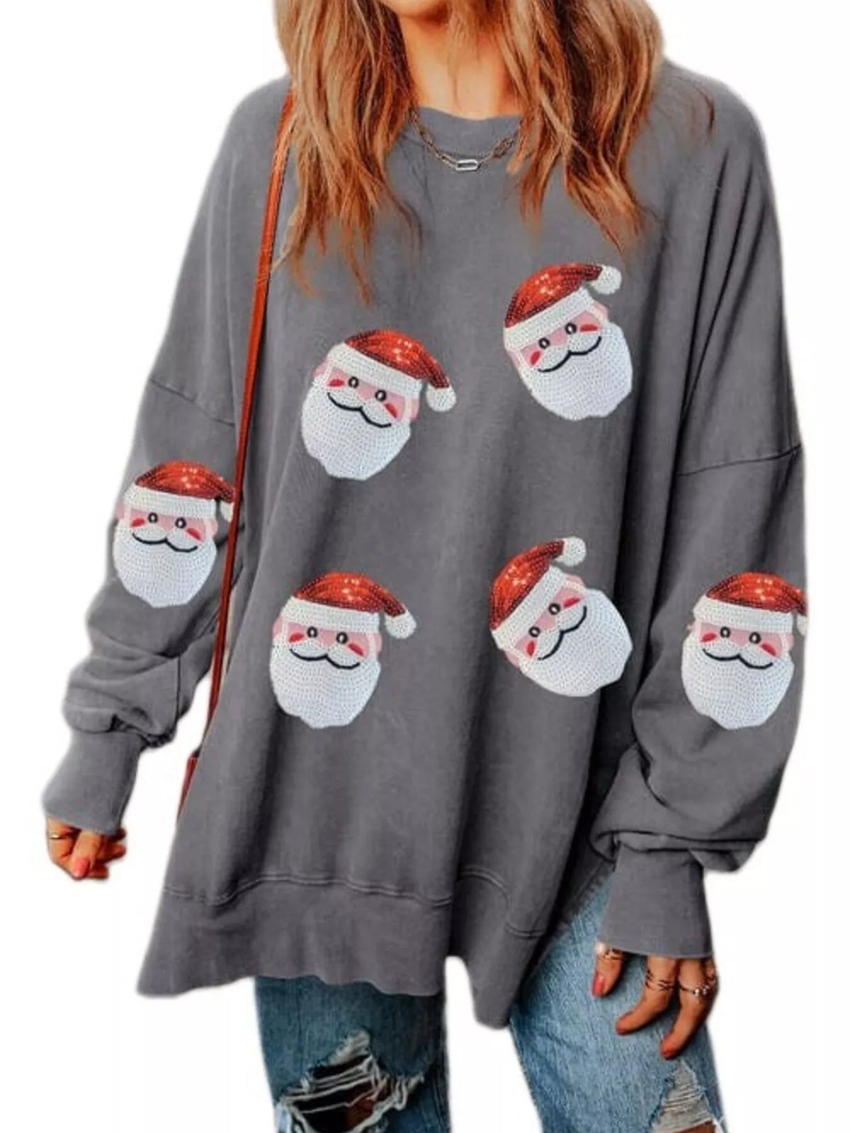 Santa Claus Sweatshirt in gray, front view
