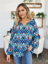 Trendsi Double Take Full Size Printed Balloon Sleeve Blouse -