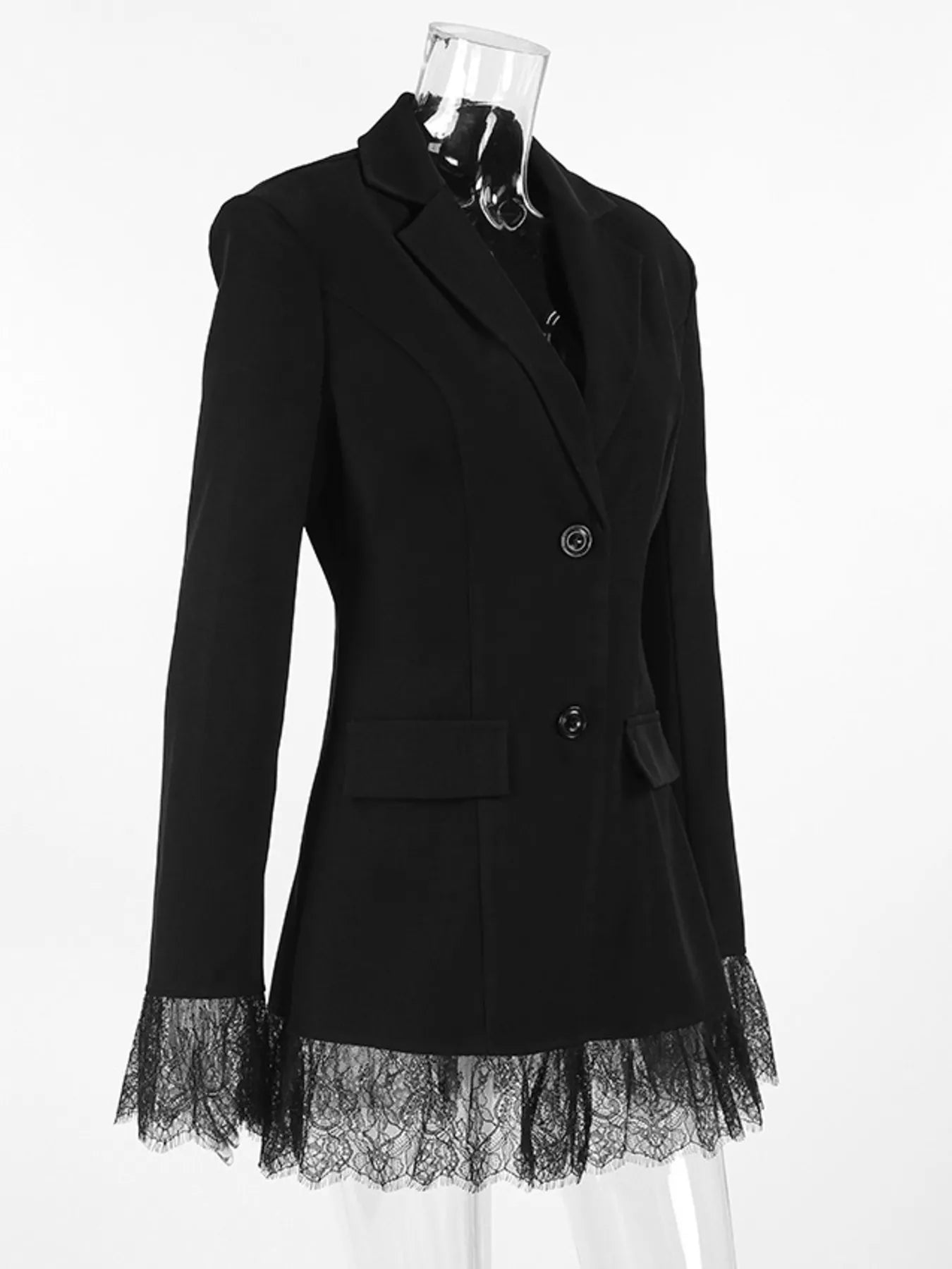 Trendsi Lace Hem Lapel Collar Blazer -