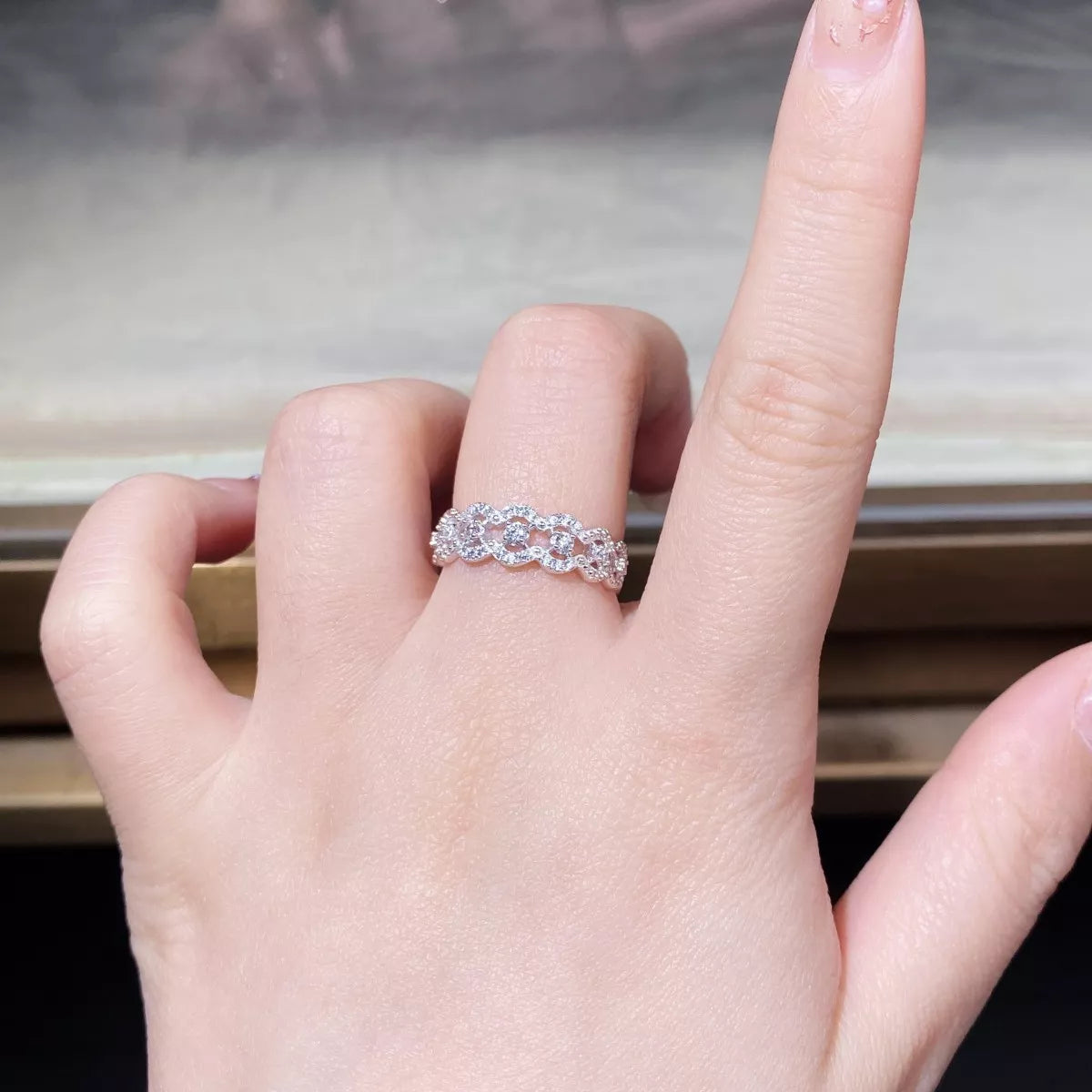 Trendsi 925 Sterling Silver Zircon Band Ring -