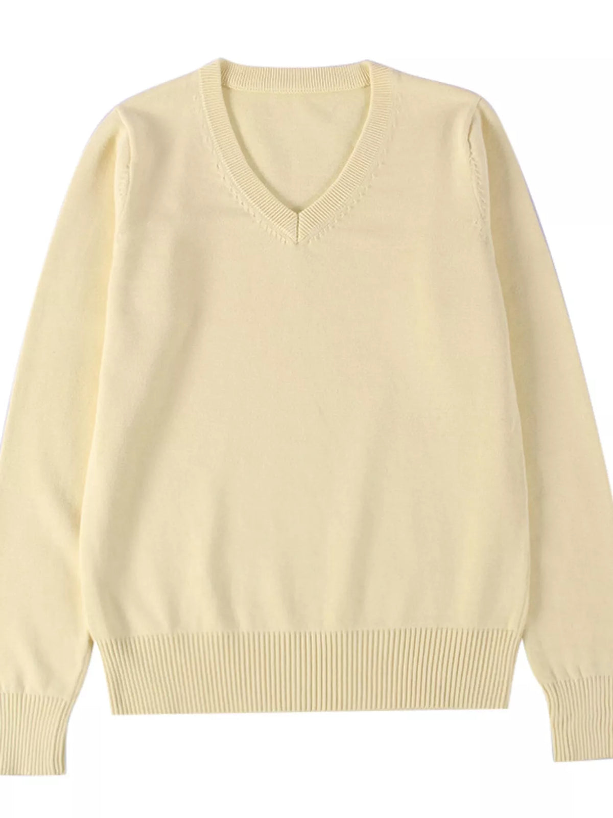 Women's V-Neck Long Sleeve Sweater in yellow — flat lay view