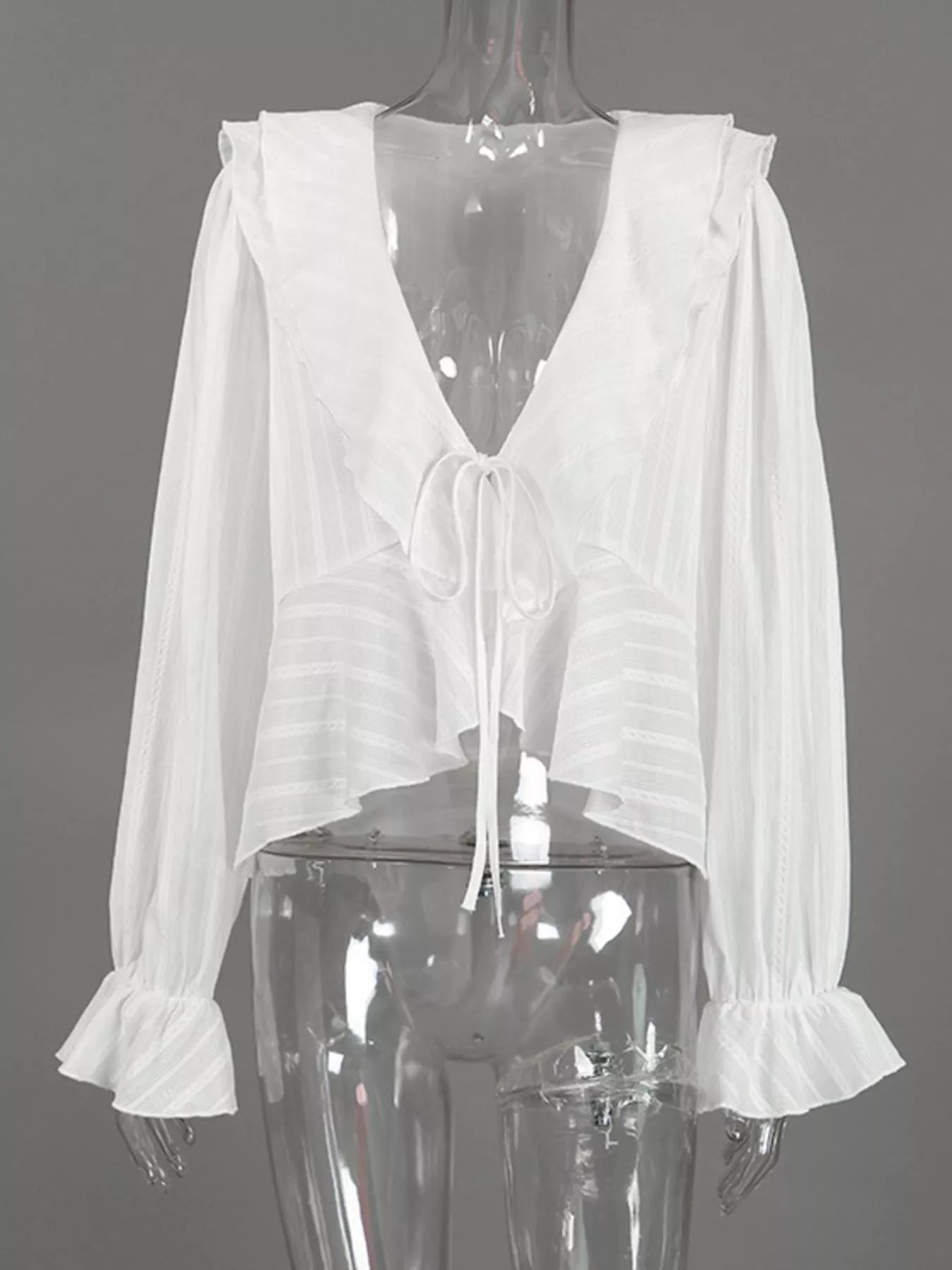 Trendsi Ruffled Striped Flounce Sleeve Blouse -