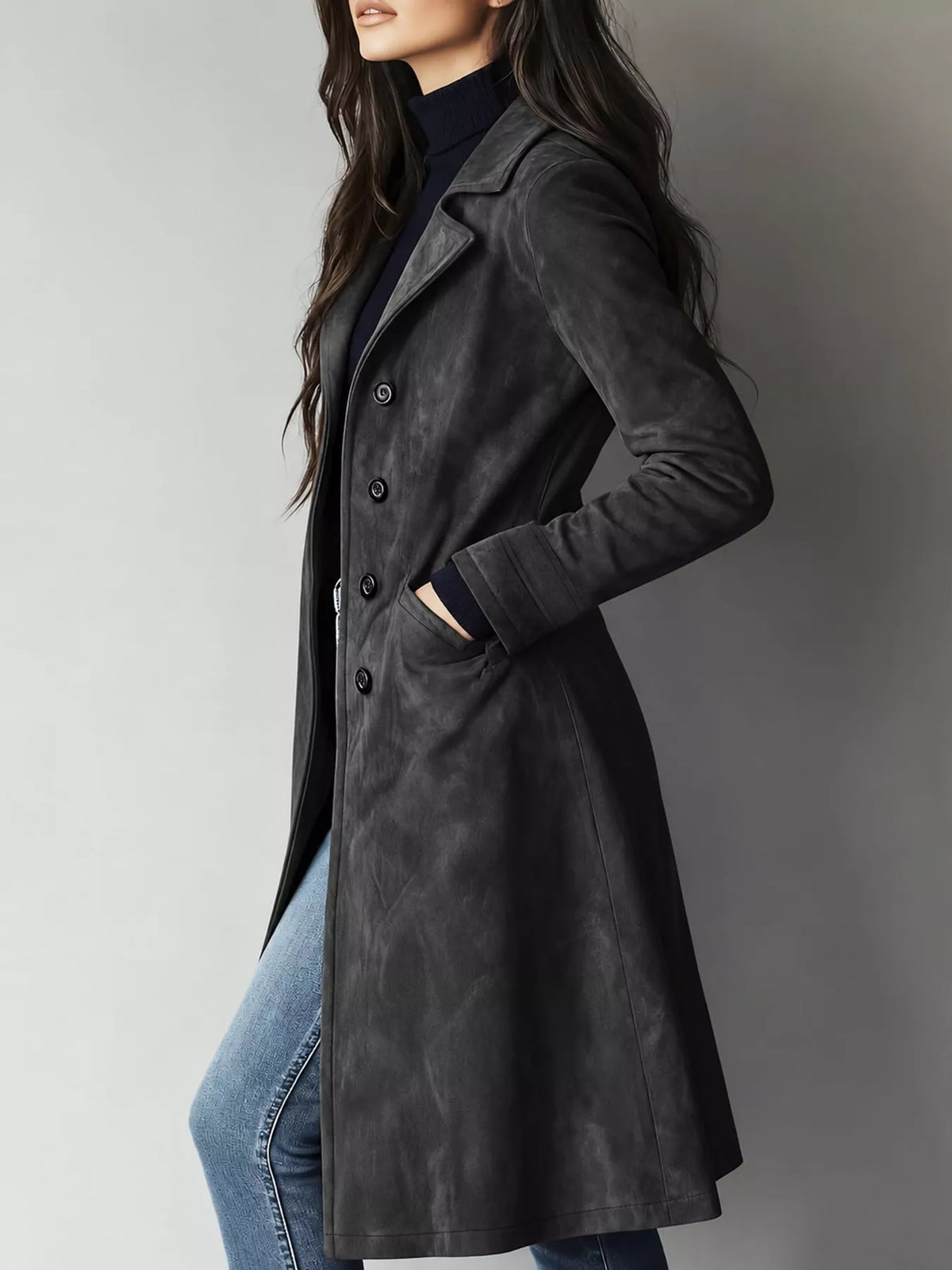 Collared long sleeve jacket, side view