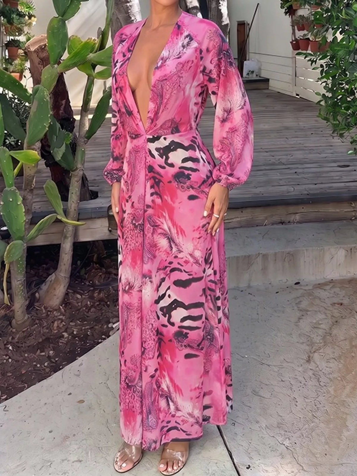 Printed maxi dress, pink front