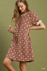 Trendsi Umgee Floral Textured Puff Sleeve Mini Dress -