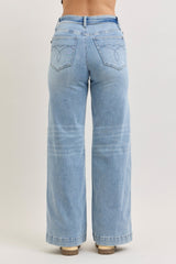 Trendsi Judy Blue Mid Rise Retro Wide Leg Jeans with Fold-over Waistband -