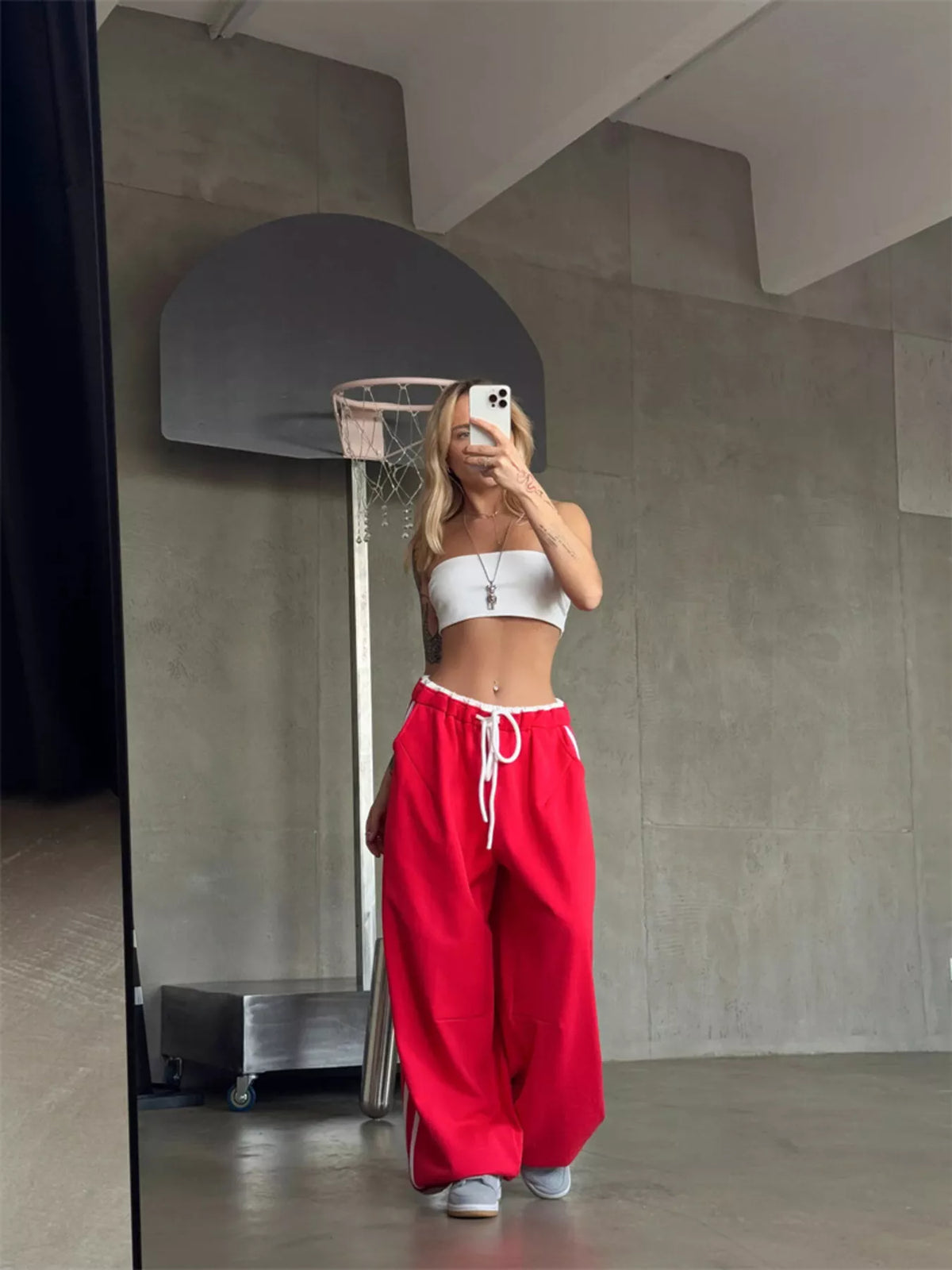 Trendsi Side Stripes High-Waisted Wide-Leg Sweatpants -