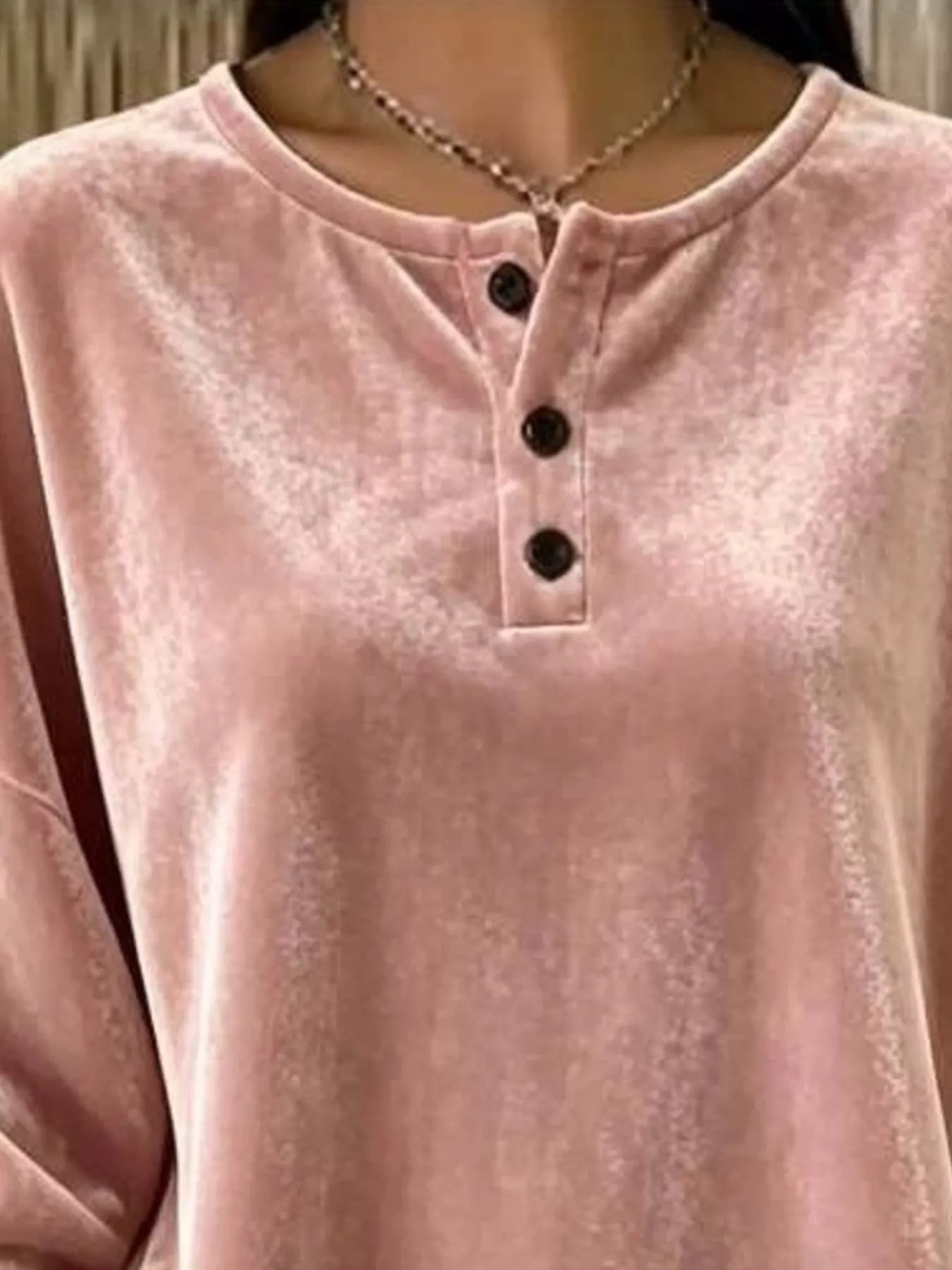 Trendsi Velvet Henley Top with Button Detail - Shirts