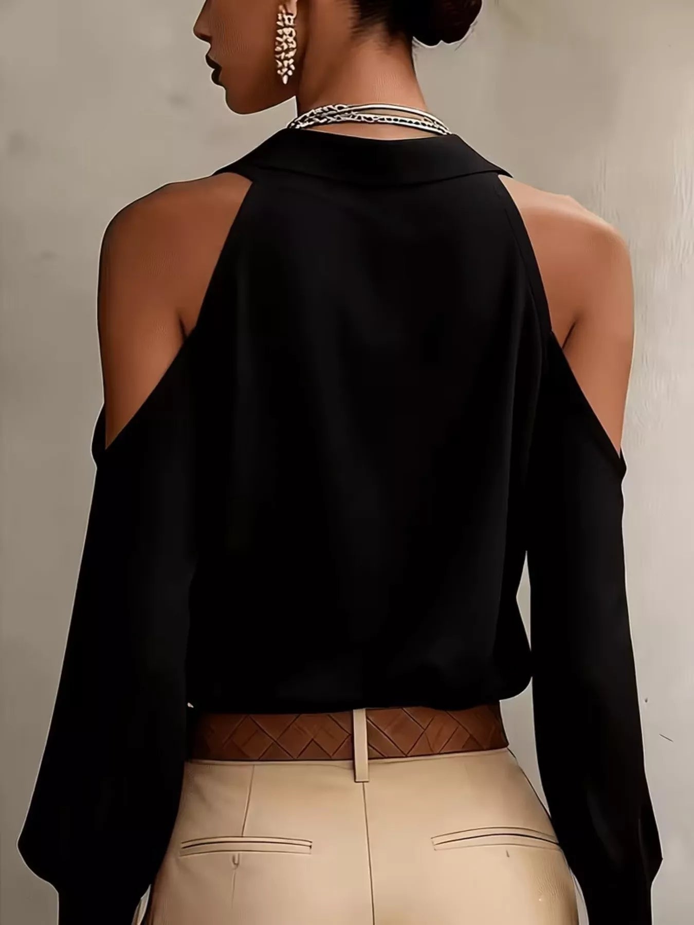 Trendsi Cold-Shoulder Button-Down Shirt -