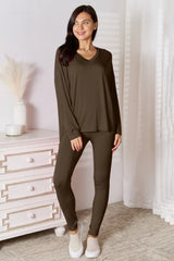 Trendsi Basic Bae Bamboo Full Size V-Neck Long Sleeve Top and Pants Lounge Set - Pants