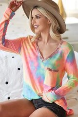 Trendsi BiBi Tie Dye V-neck Terry Knit Top With Sequins -