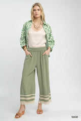 Trendsi Umgee Lace Trim Fringe Hem Wide Leg Pants -