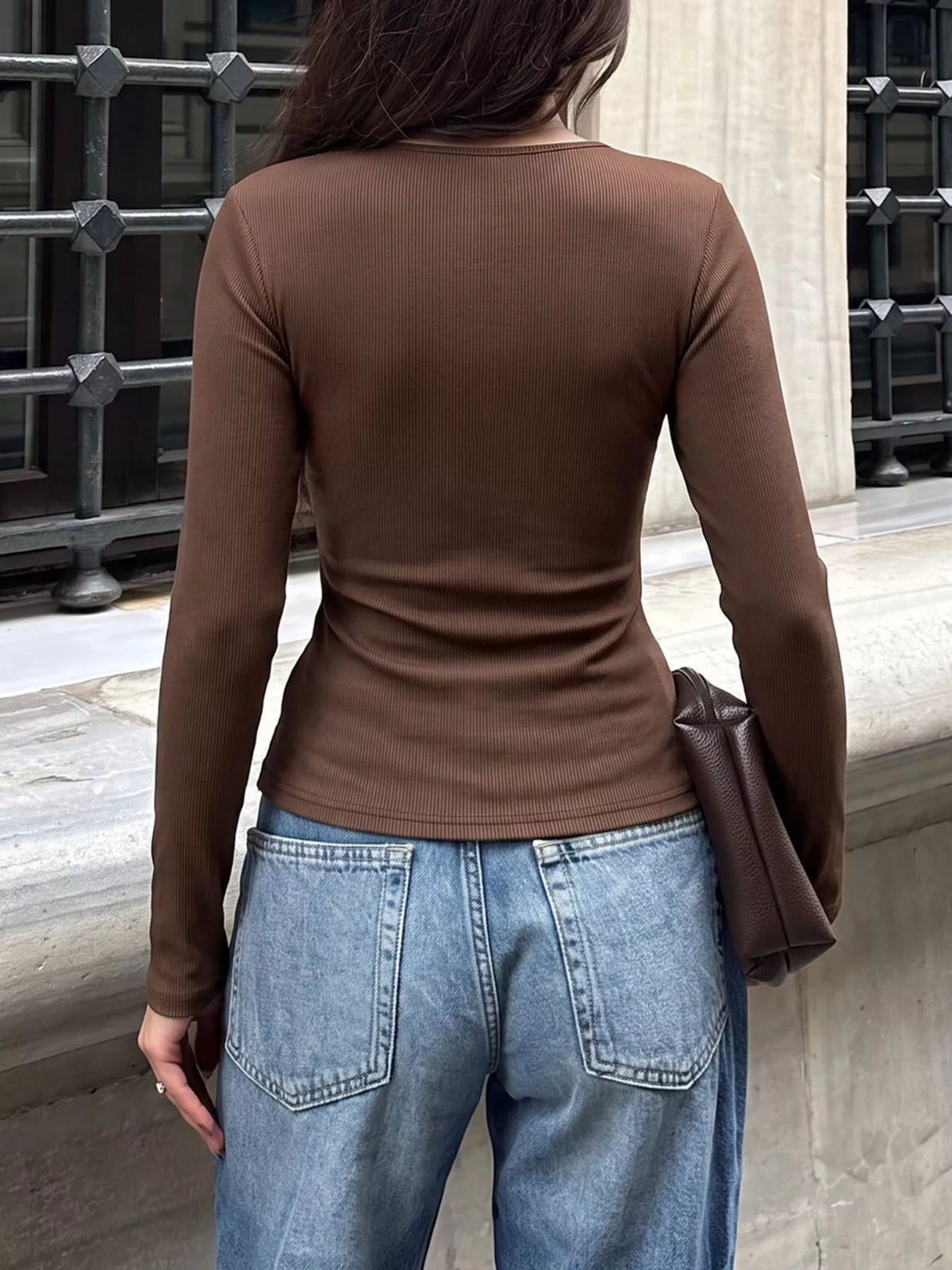 Trendsi Metal Buckle Detail Surplice T-Shirt -