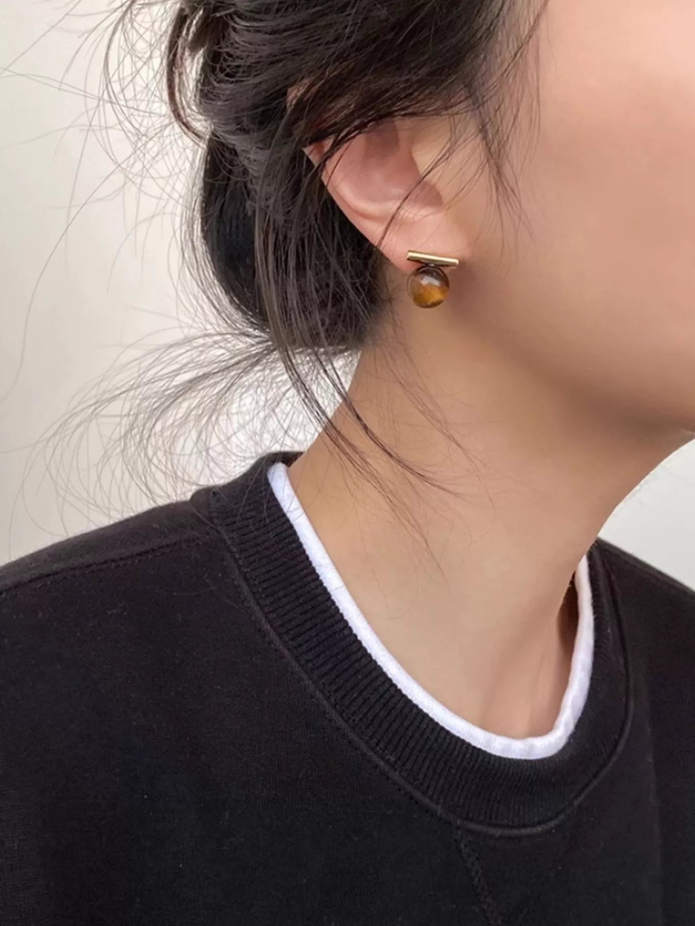 Women's Tiger Eye Stone Stud Earrings 18K Gold Plated 925 Silver